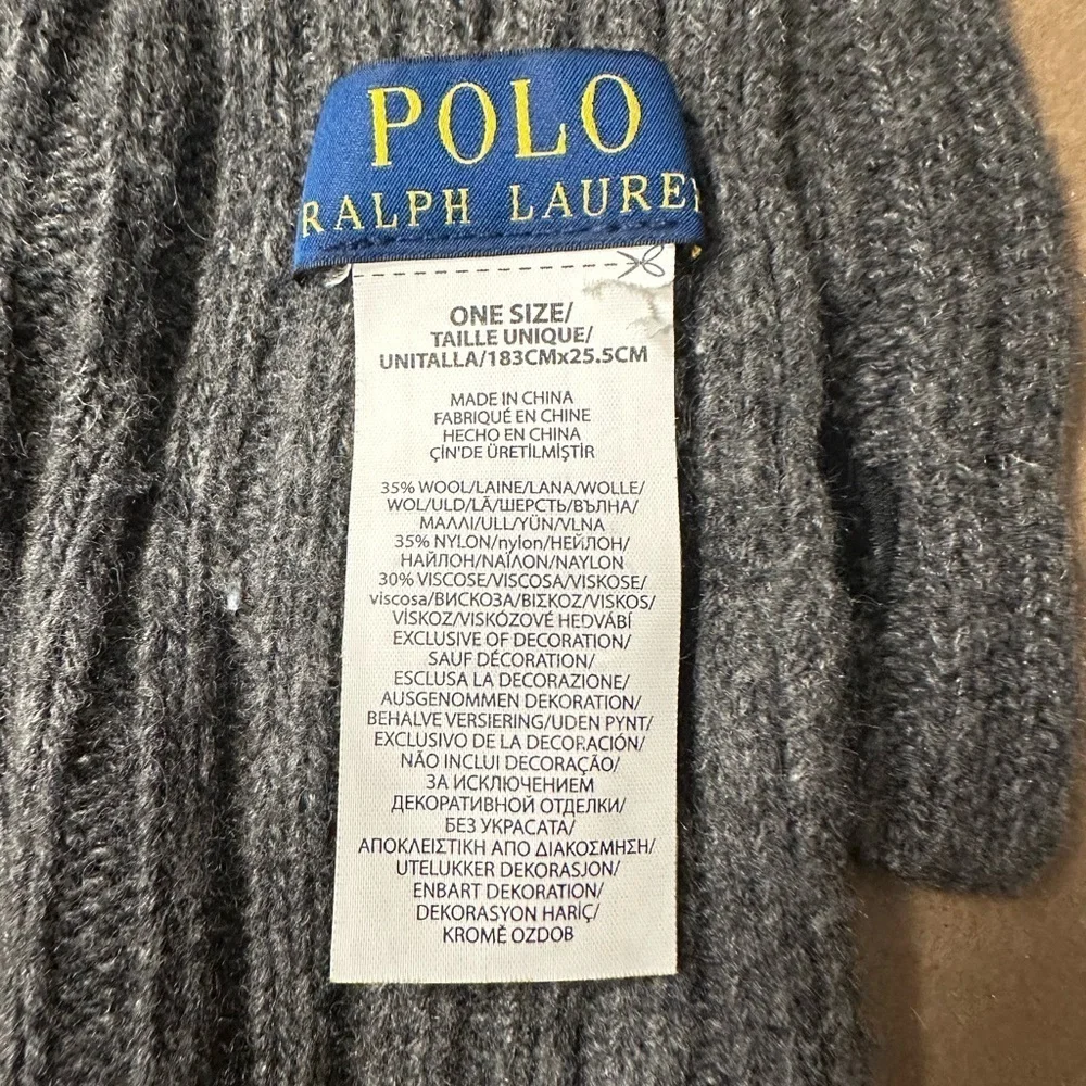 POLO RALPH LAUREN Men grey wool gorpcore career quiet luxury ribbed scarf